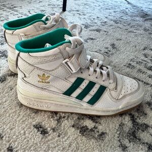 adidas White & Green High-Top Sneakers with Gold Trefoil